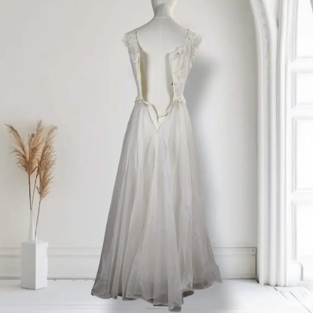 Vintage 60s Aida Bridal California Lace Beaded Wedding Gown Chiffon Size 2